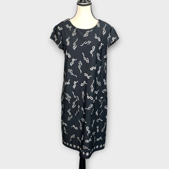 JB By Julie Brown Sheath Dress MEDIUM Black Whimsical Print Neiman Marcus NEW - Picture 4 of 11
